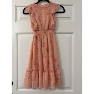 Trende | Floral Swiss Dot Chiffon Ruffle Dress | 7 || Peach|